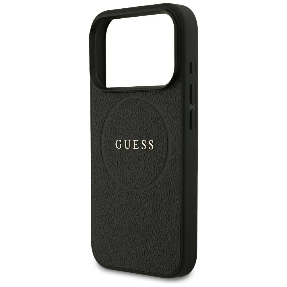 MagSafe-hoesje voor Apple iPhone 18 Pro Max / 17 Pro Max, Guess, Gegranuleerd Gouden Ring, Zwart