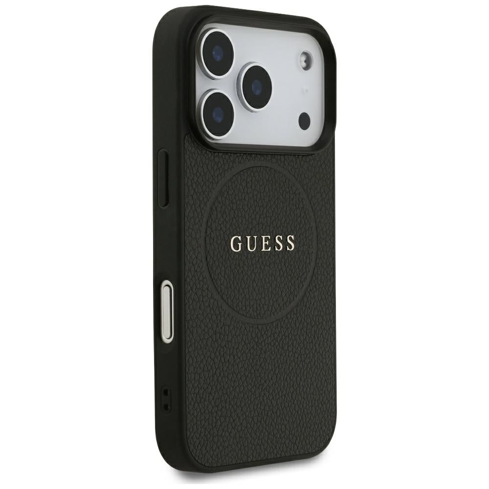 MagSafe-hoesje voor Apple iPhone 18 Pro Max / 17 Pro Max, Guess, Gegranuleerd Gouden Ring, Zwart