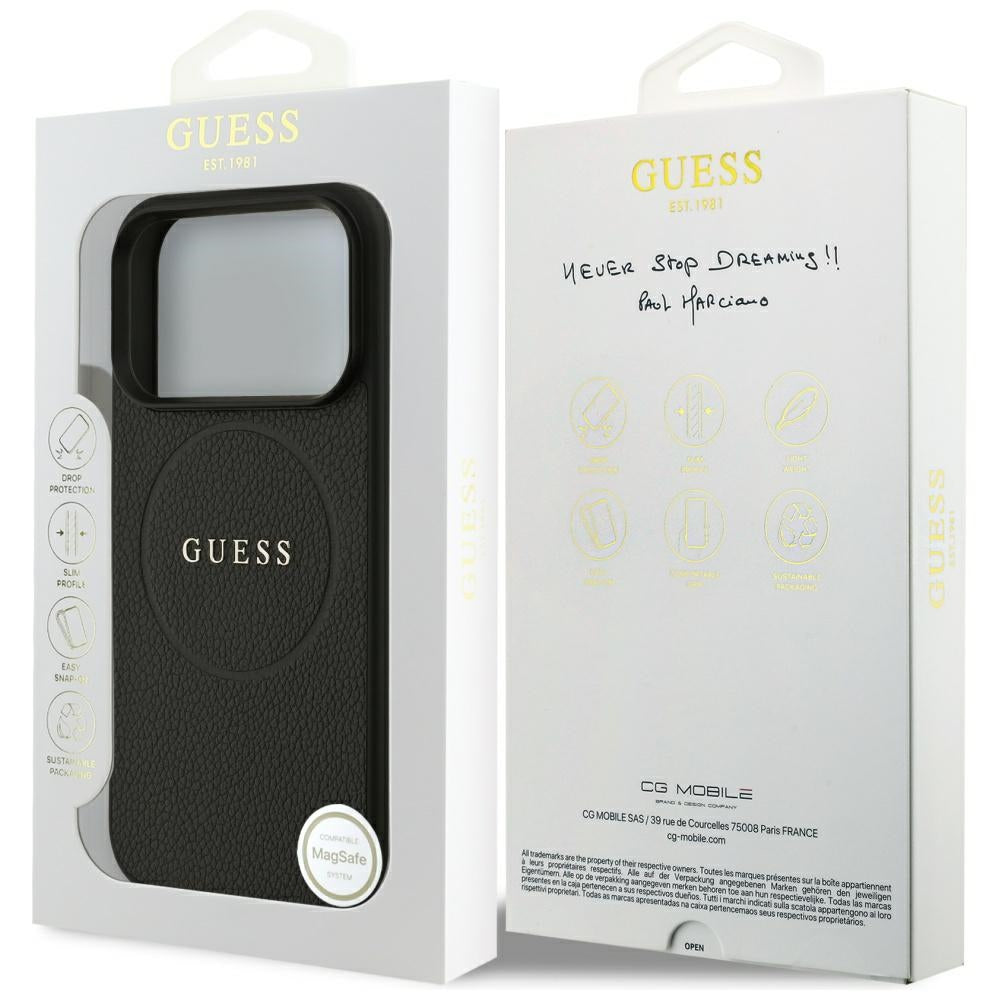 MagSafe-hoesje voor Apple iPhone 18 Pro Max / 17 Pro Max, Guess, Gegranuleerd Gouden Ring, Zwart