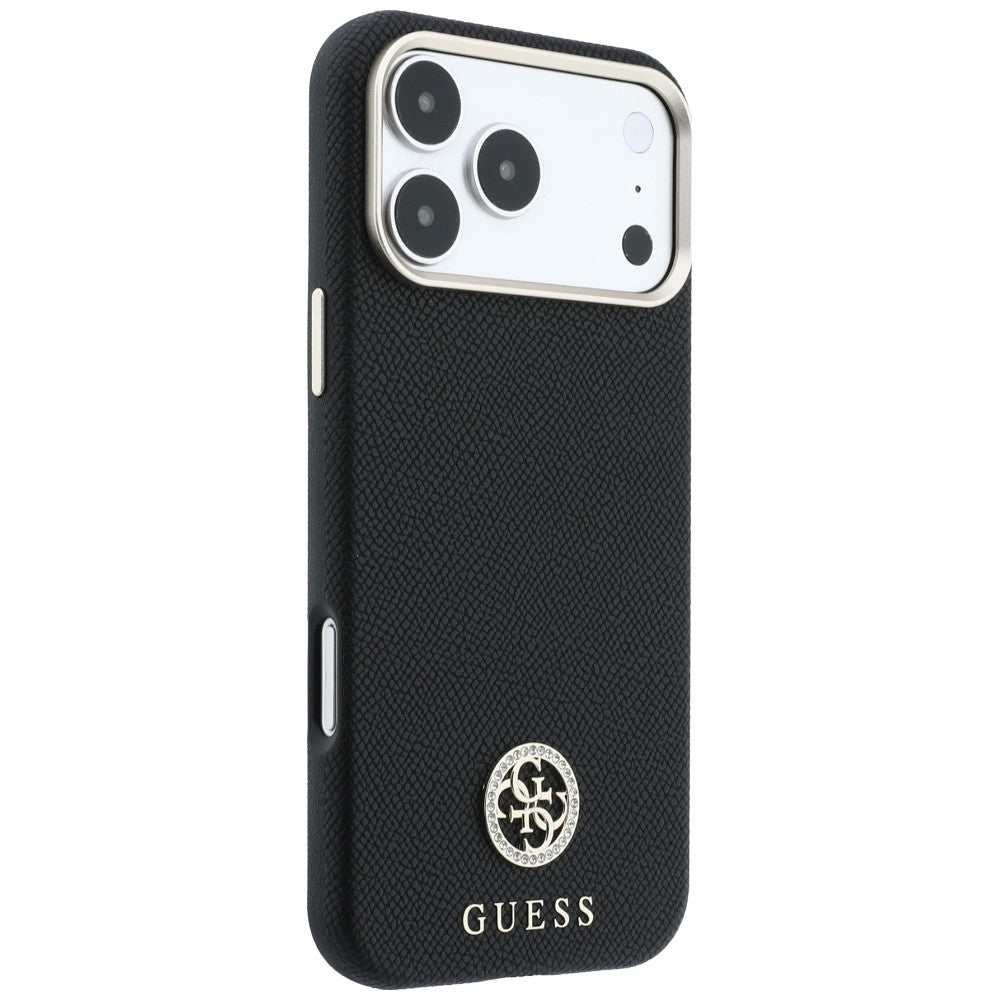 MagSafe-hoesje voor Apple iPhone 18 Pro Max / 17 Pro Max, Guess, Korrelige Ronde Strass Logo, Zwart