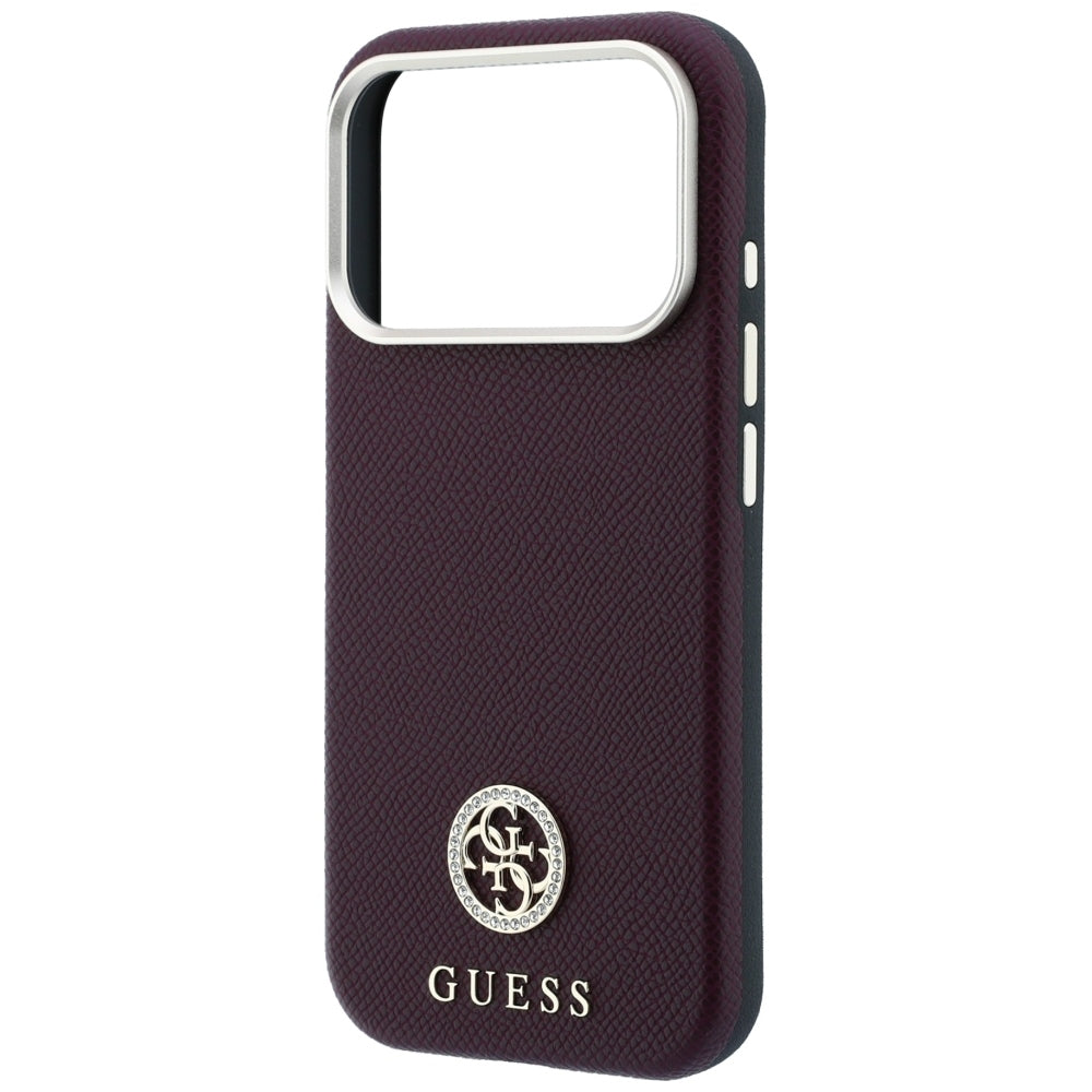 MagSafe-hoesje voor Apple iPhone 18 Pro Max / 17 Pro Max, Guess, Korrelige Ronde Strass Logo, Wijnrood