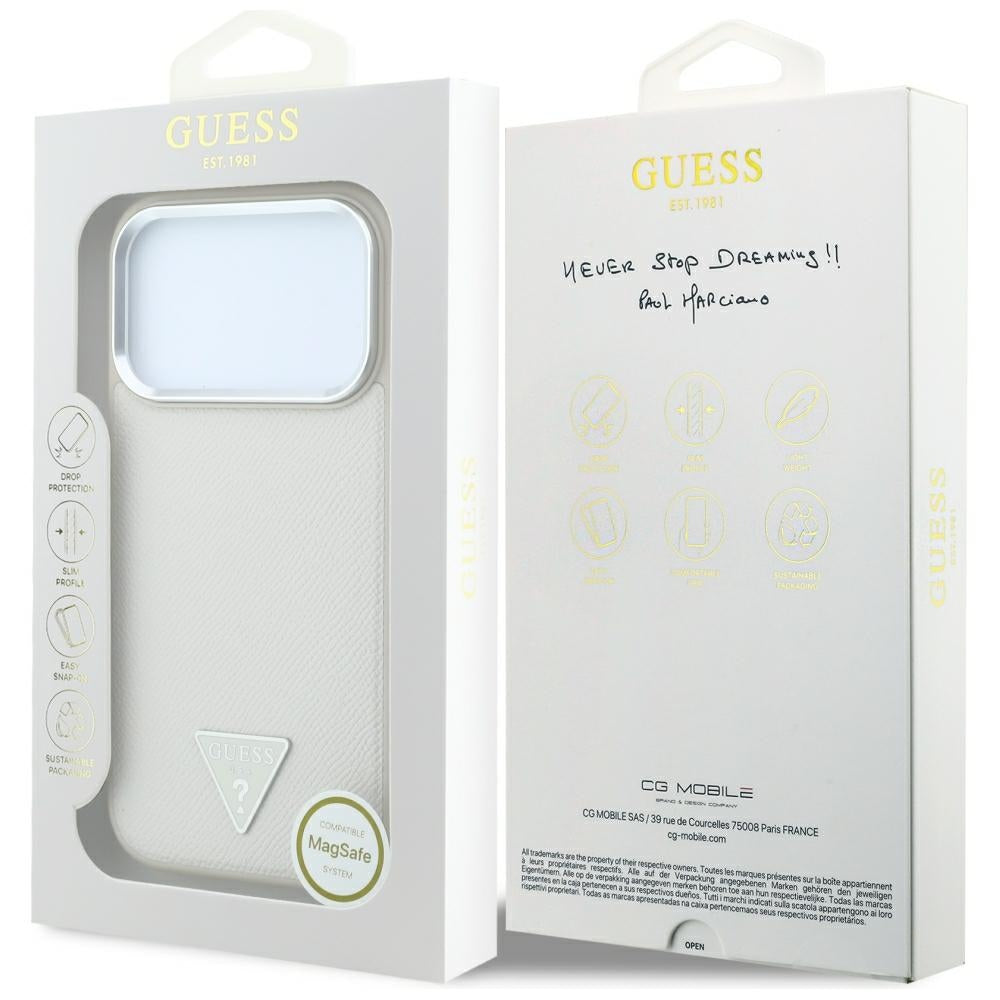 MagSafe-hoesje voor Apple iPhone 18 Pro Max / 17 Pro Max, Guess, Gegranuleerd Driehoek Logo, Beige