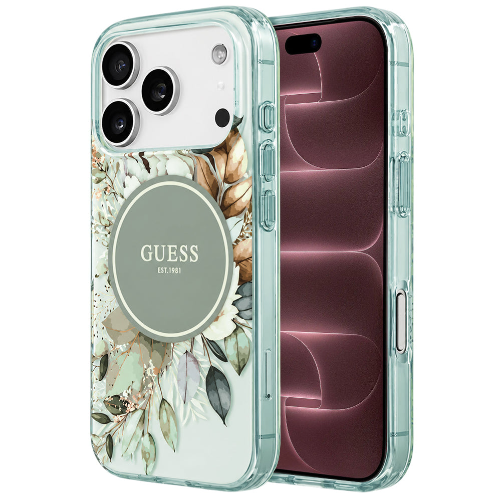 MagSafe-hoesje voor Apple iPhone 18 Pro Max / 17 Pro Max, Guess, IML Flower & Tonal Circle, groen