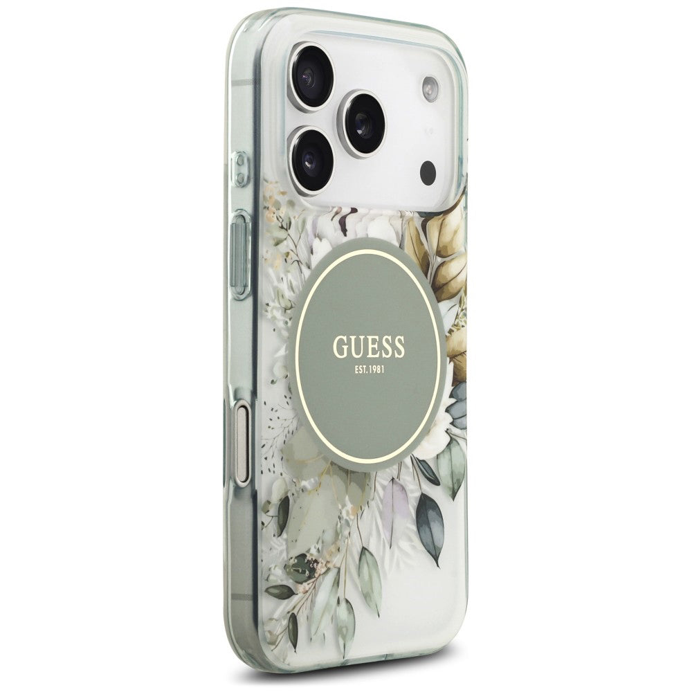 MagSafe-hoesje voor Apple iPhone 18 Pro Max / 17 Pro Max, Guess, IML Flower & Tonal Circle, groen