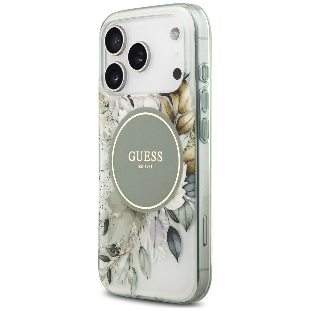 MagSafe-hoesje voor Apple iPhone 18 Pro Max / 17 Pro Max, Guess, IML Flower & Tonal Circle, groen