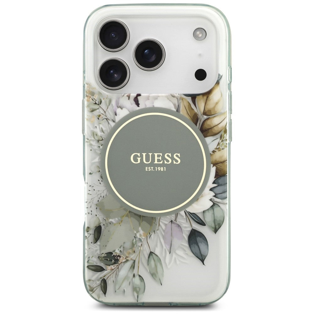 MagSafe-hoesje voor Apple iPhone 18 Pro Max / 17 Pro Max, Guess, IML Flower & Tonal Circle, groen