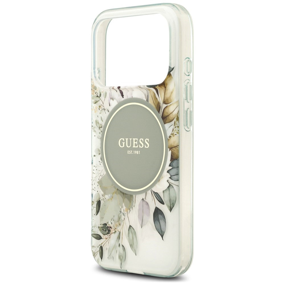 MagSafe-hoesje voor Apple iPhone 18 Pro Max / 17 Pro Max, Guess, IML Flower & Tonal Circle, groen