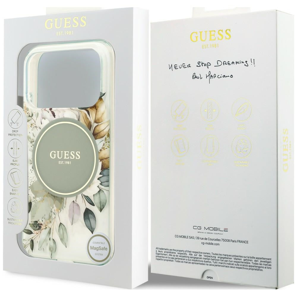 MagSafe-hoesje voor Apple iPhone 18 Pro Max / 17 Pro Max, Guess, IML Flower & Tonal Circle, groen