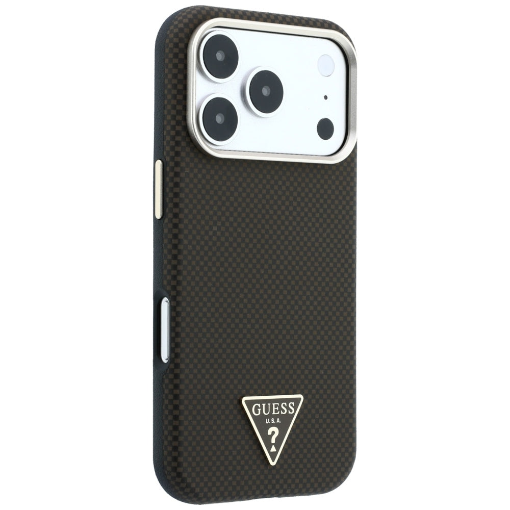 MagSafe-hoesje voor Apple iPhone 18 Pro Max / 17 Pro Max, Guess, Kevlar Driehoek Logo, Bruin
