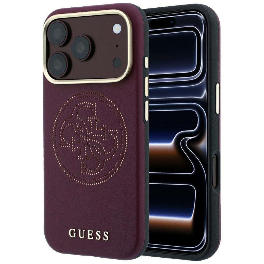 MagSafe-hoesje voor Apple iPhone 18 Pro Max / 17 Pro Max, Guess, Geperforeerd 4G, Wijnrood