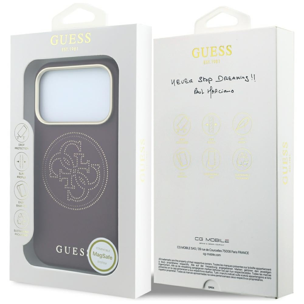 MagSafe-hoesje voor Apple iPhone 18 Pro Max / 17 Pro Max, Guess, Geperforeerd 4G, Wijnrood