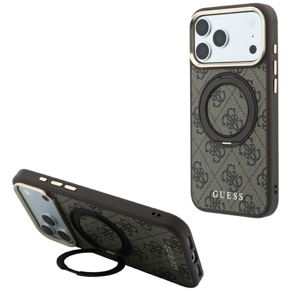 MagSafe-hoes voor Apple iPhone 18 Pro Max / 17 Pro Max, Guess, Ring Stand 360 4G Classic Logo, Bruin