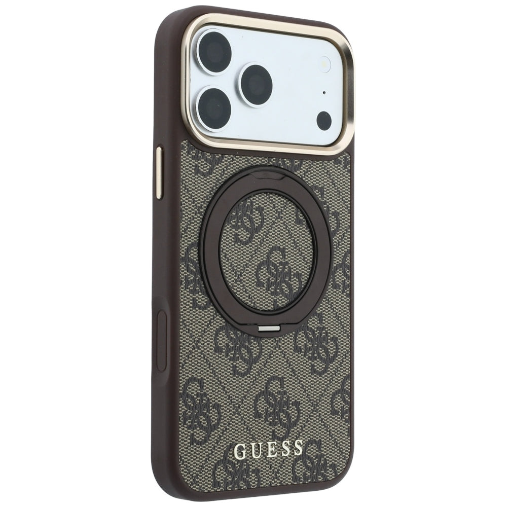 MagSafe-hoes voor Apple iPhone 18 Pro Max / 17 Pro Max, Guess, Ring Stand 360 4G Classic Logo, Bruin