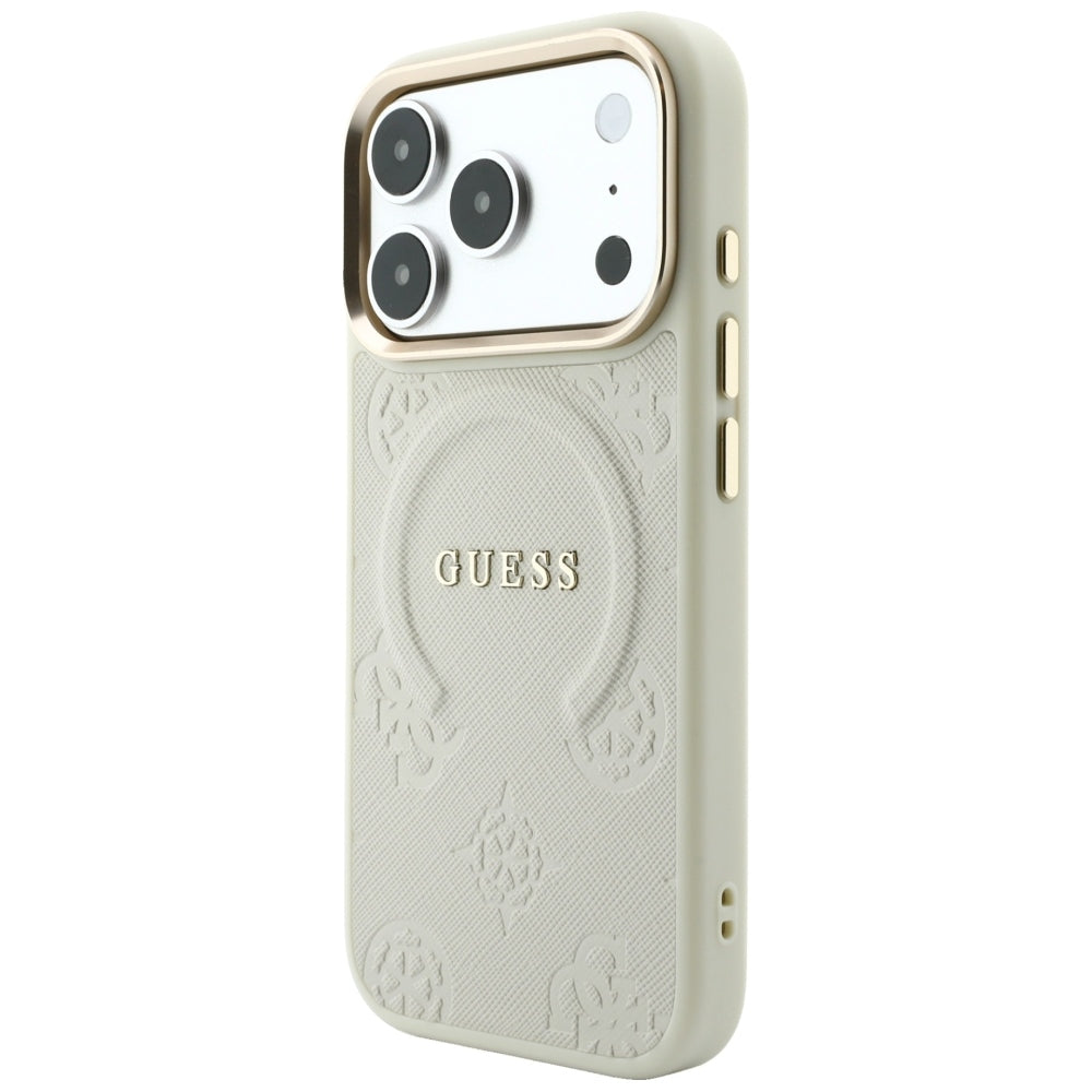 MagSafe-hoesje voor Apple iPhone 18 Pro Max / 17 Pro Max, Guess, Saffiano Peony Hot Stamp, Beige