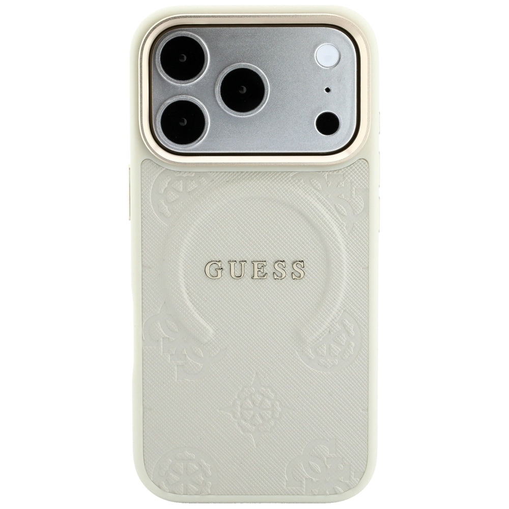 MagSafe-hoesje voor Apple iPhone 18 Pro Max / 17 Pro Max, Guess, Saffiano Peony Hot Stamp, Beige