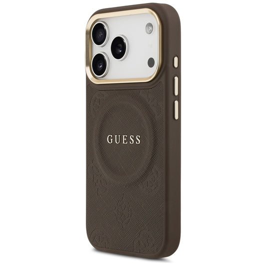 MagSafe-hoesje voor Apple iPhone 18 Pro Max / 17 Pro Max, Guess, Saffiano Peony Ring, bruin
