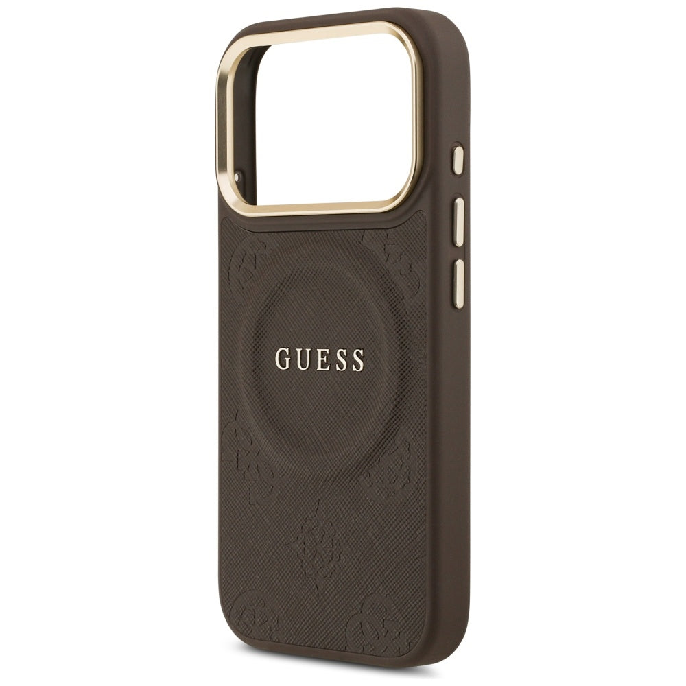 MagSafe Case for Apple iPhone 18 Pro Max / 17 Pro Max, Guess, Saffiano Peony Ring, Brown