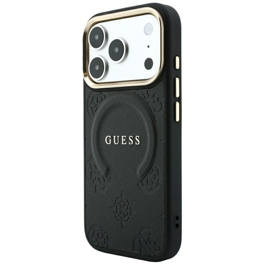 MagSafe-hoes voor Apple iPhone 18 Pro Max / 17 Pro Max, Guess, Saffiano Peony Ring, Zwart