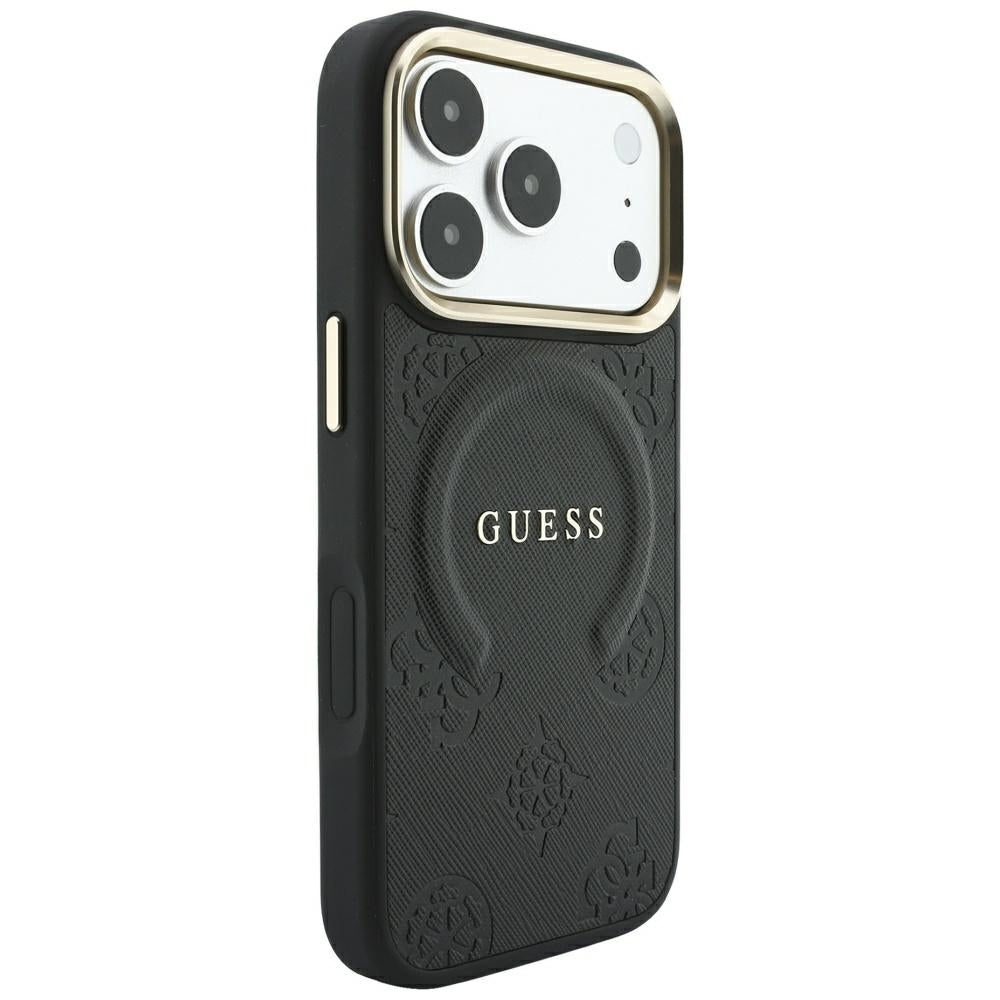 MagSafe-hoes voor Apple iPhone 18 Pro Max / 17 Pro Max, Guess, Saffiano Peony Ring, Zwart