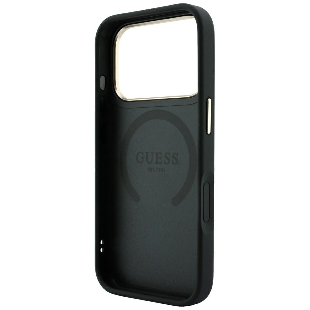 MagSafe-hoes voor Apple iPhone 18 Pro Max / 17 Pro Max, Guess, Saffiano Peony Ring, Zwart