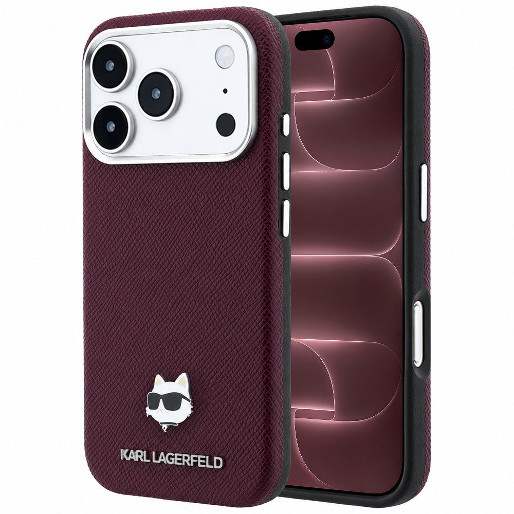 MagSafe-hoes voor Apple iPhone 18 Pro Max / 17 Pro Max, Karl Lagerfeld, Gegranuleerd Choupette Hoofd, Wijnrood
