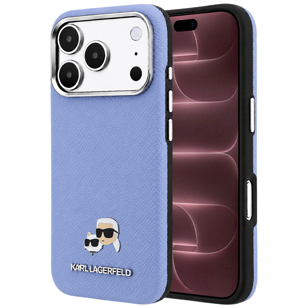 MagSafe-hoes voor Apple iPhone 18 Pro Max / 17 Pro Max, Karl Lagerfeld, Grained Karl & Choupette Head's Metal, Bleu