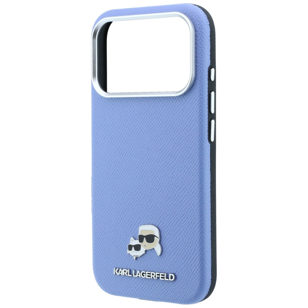 MagSafe-hoes voor Apple iPhone 18 Pro Max / 17 Pro Max, Karl Lagerfeld, Grained Karl & Choupette Head's Metal, Bleu