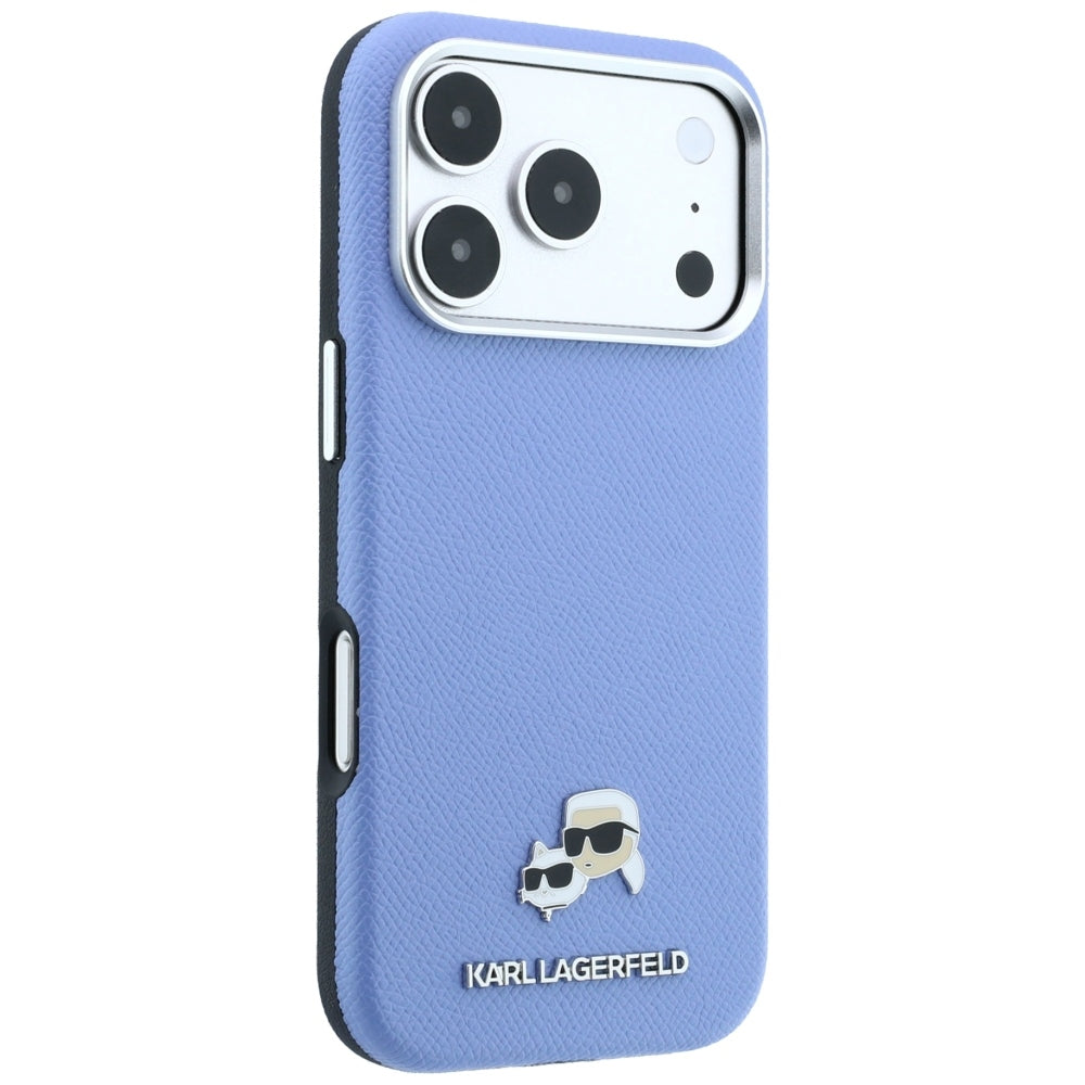 MagSafe-hoes voor Apple iPhone 18 Pro Max / 17 Pro Max, Karl Lagerfeld, Grained Karl & Choupette Head's Metal, Bleu