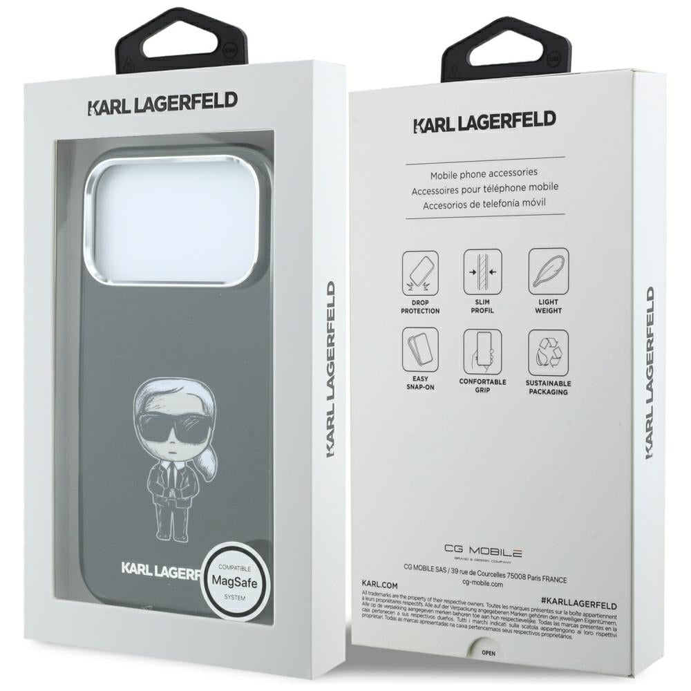 MagSafe-hoesje voor Apple iPhone 18 Pro Max / 17 Pro Max, Karl Lagerfeld, IML Ikonik Sketch Print, Zwart