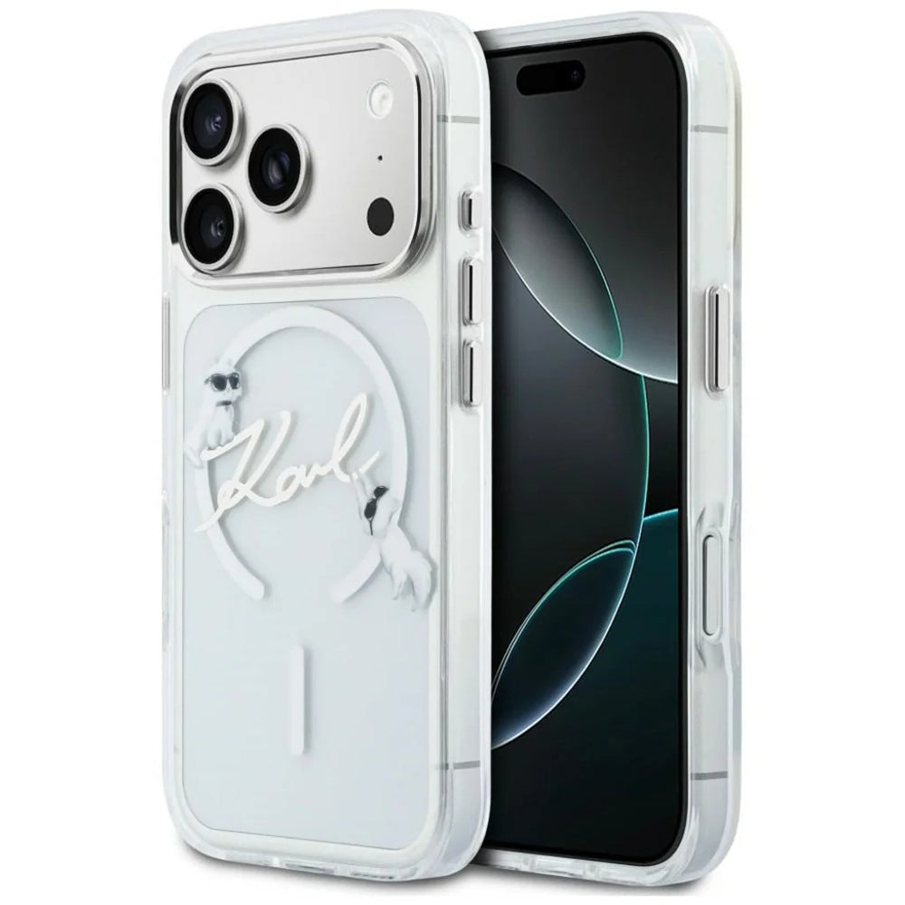 MagSafe-hoes voor Apple iPhone 18 Pro Max / 17 Pro Max, Karl Lagerfeld, IML Choupette Karl Script Logo, Transparant