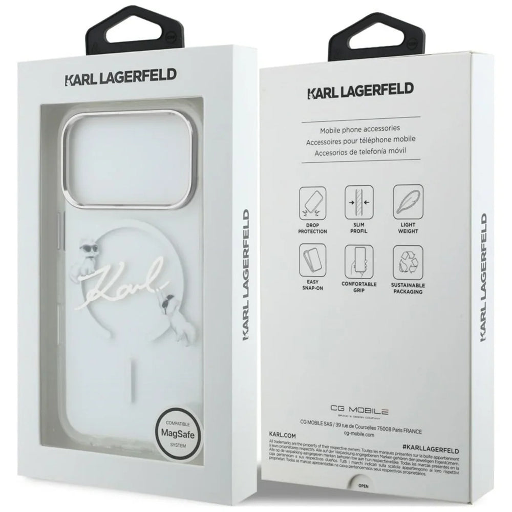 MagSafe-hoes voor Apple iPhone 18 Pro Max / 17 Pro Max, Karl Lagerfeld, IML Choupette Karl Script Logo, Transparant