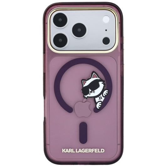 MagSafe-hoes voor Apple iPhone 18 Pro Max / 17 Pro Max, Karl Lagerfeld, IML Peekaboo Print en metalen frame, bordeauxrood