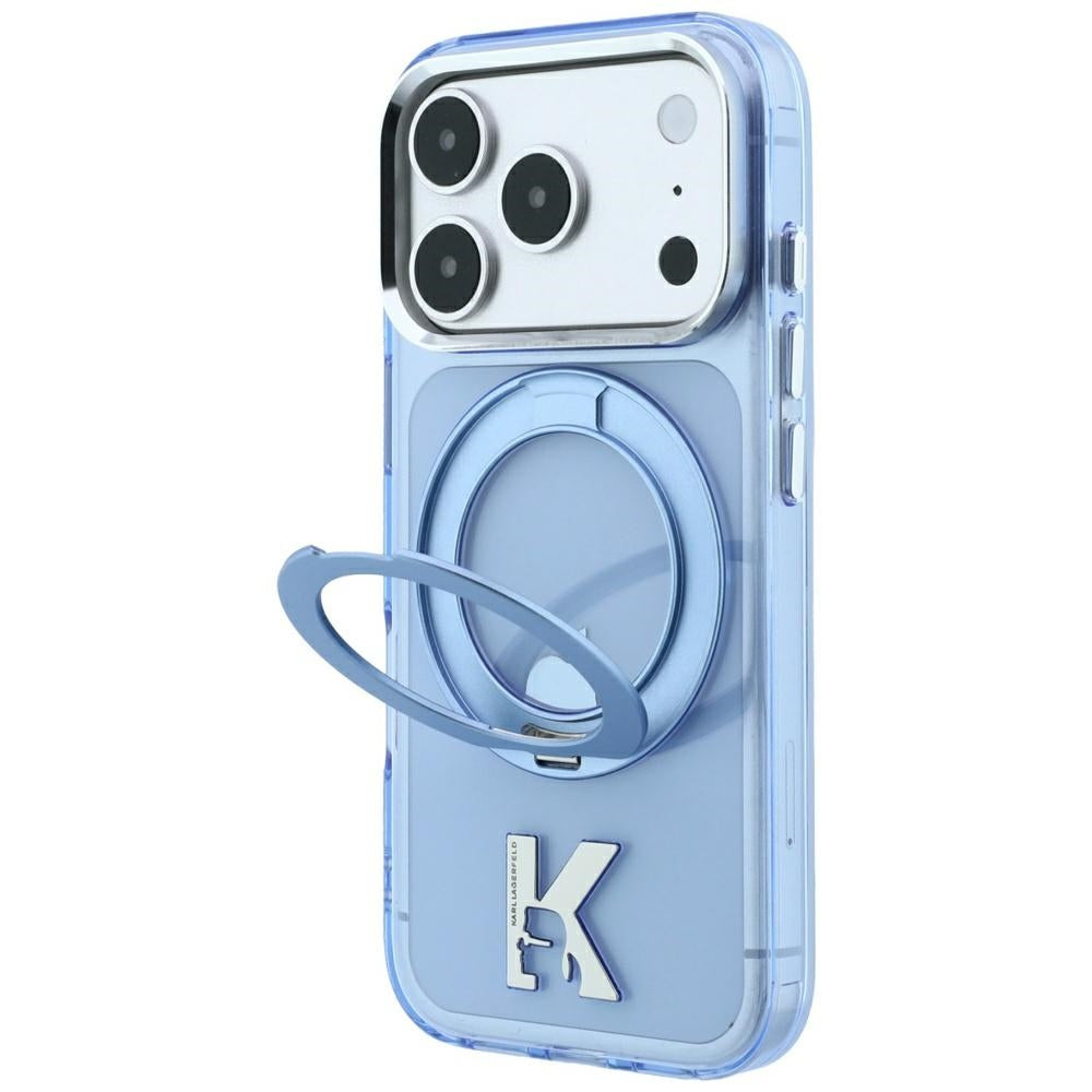 MagSafe-hoes voor Apple iPhone 18 Pro Max / 17 Pro Max, Karl Lagerfeld, IML Ring Stand Kameo Metaal, Blauw