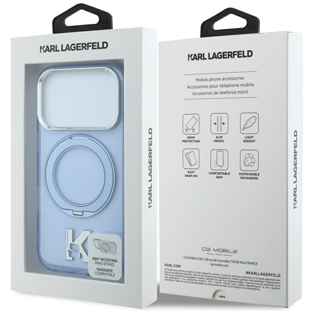MagSafe-hoes voor Apple iPhone 18 Pro Max / 17 Pro Max, Karl Lagerfeld, IML Ring Stand Kameo Metaal, Blauw