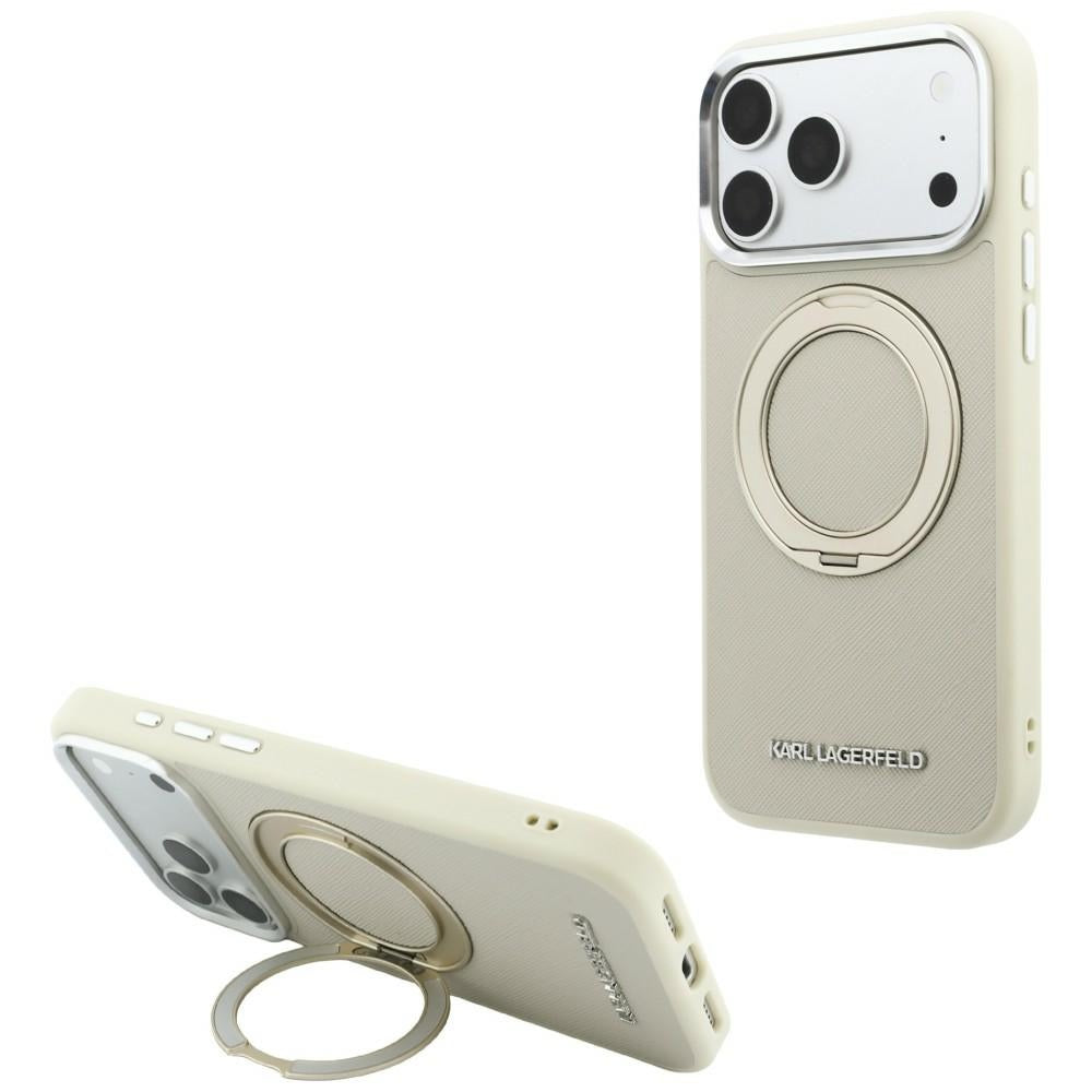MagSafe-hoesje voor Apple iPhone 18 Pro Max / 17 Pro Max, Karl Lagerfeld, Ring Stand 360 Saffiano, beige