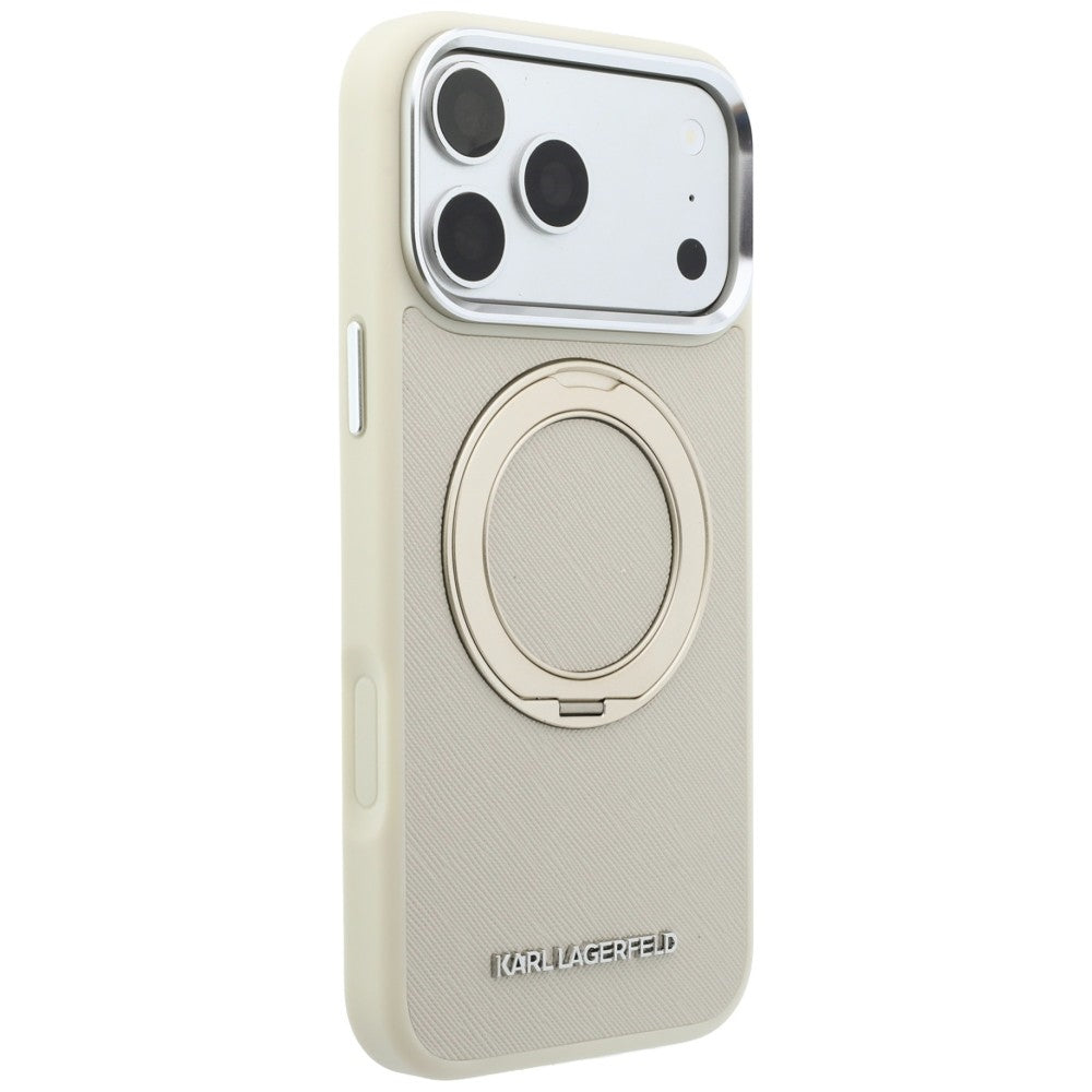 MagSafe-hoesje voor Apple iPhone 18 Pro Max / 17 Pro Max, Karl Lagerfeld, Ring Stand 360 Saffiano, beige