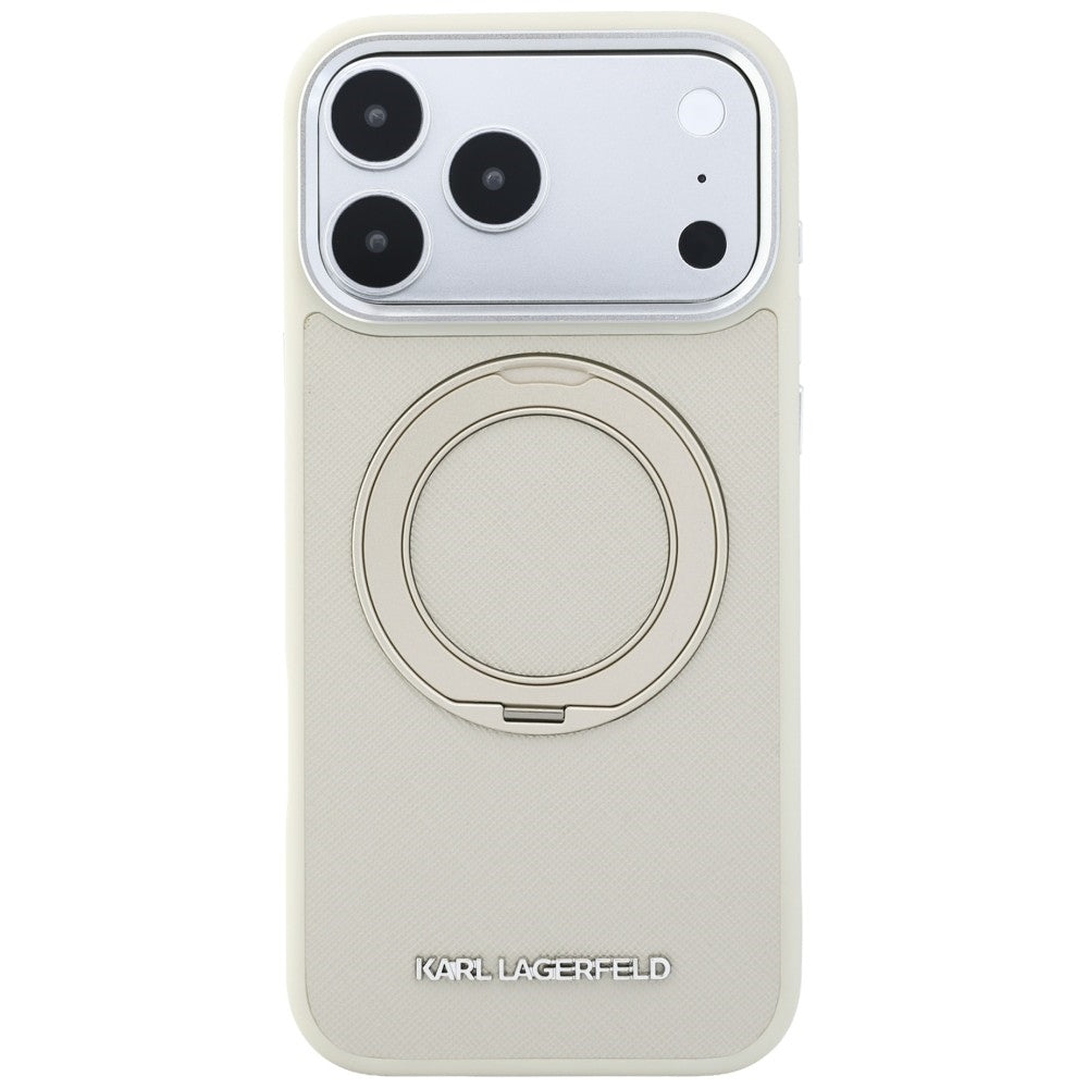 MagSafe-hoesje voor Apple iPhone 18 Pro Max / 17 Pro Max, Karl Lagerfeld, Ring Stand 360 Saffiano, beige