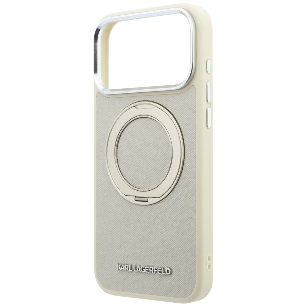MagSafe-hoesje voor Apple iPhone 18 Pro Max / 17 Pro Max, Karl Lagerfeld, Ring Stand 360 Saffiano, beige