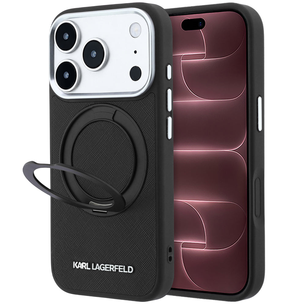 MagSafe-hoesje voor Apple iPhone 18 Pro Max / 17 Pro Max, Karl Lagerfeld, Ring Stand 360 Saffiano, Zwart