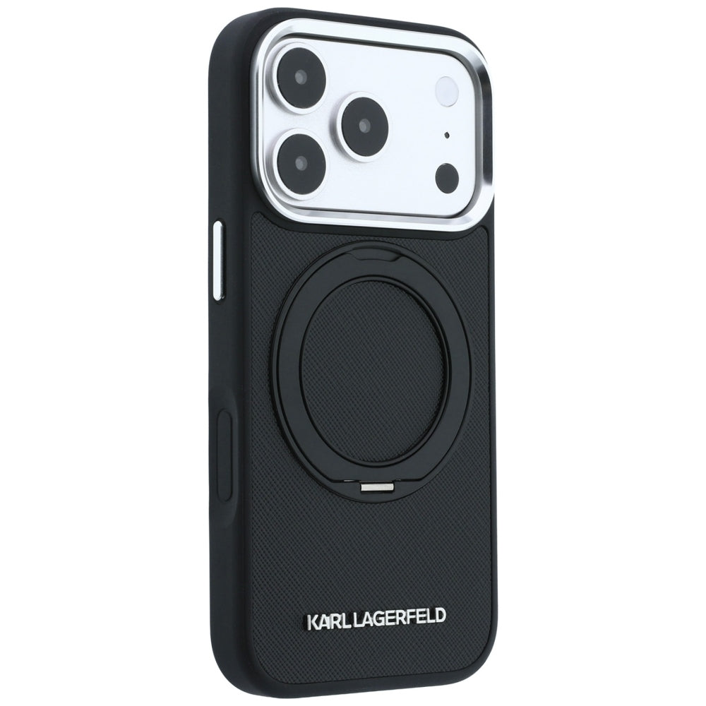 MagSafe-hoesje voor Apple iPhone 18 Pro Max / 17 Pro Max, Karl Lagerfeld, Ring Stand 360 Saffiano, Zwart