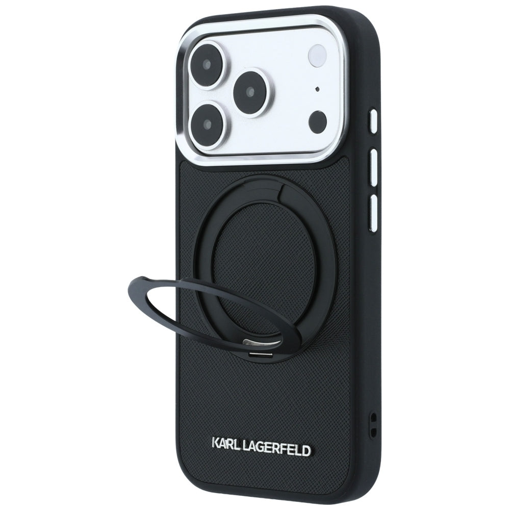 MagSafe-hoesje voor Apple iPhone 18 Pro Max / 17 Pro Max, Karl Lagerfeld, Ring Stand 360 Saffiano, Zwart