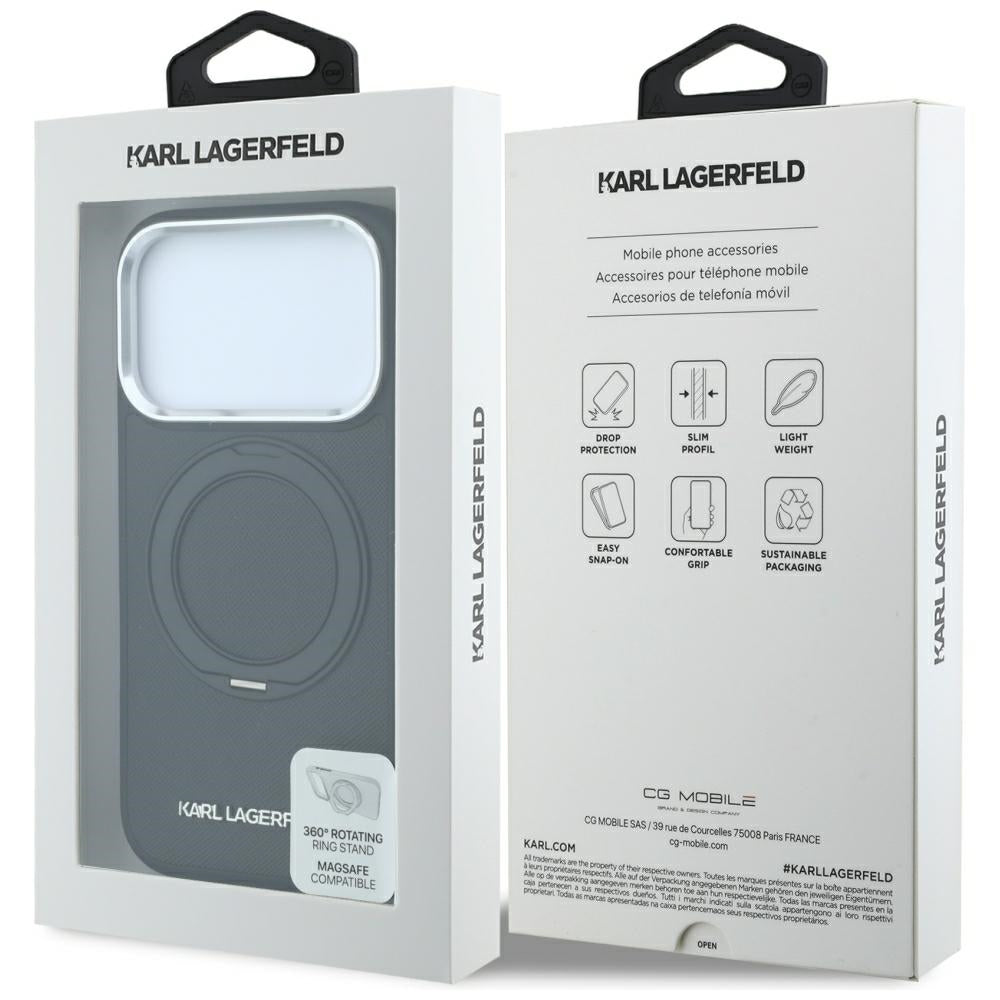 MagSafe-hoesje voor Apple iPhone 18 Pro Max / 17 Pro Max, Karl Lagerfeld, Ring Stand 360 Saffiano, Zwart