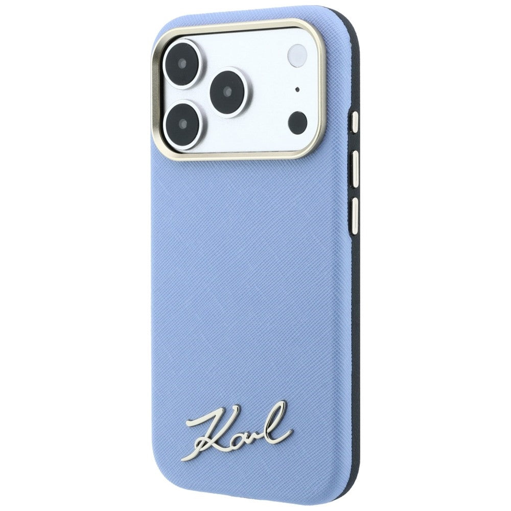 MagSafe-hoesje voor Apple iPhone 18 Pro Max / 17 Pro Max, Karl Lagerfeld, Saffiano Small Script Metal Logo, Bleu