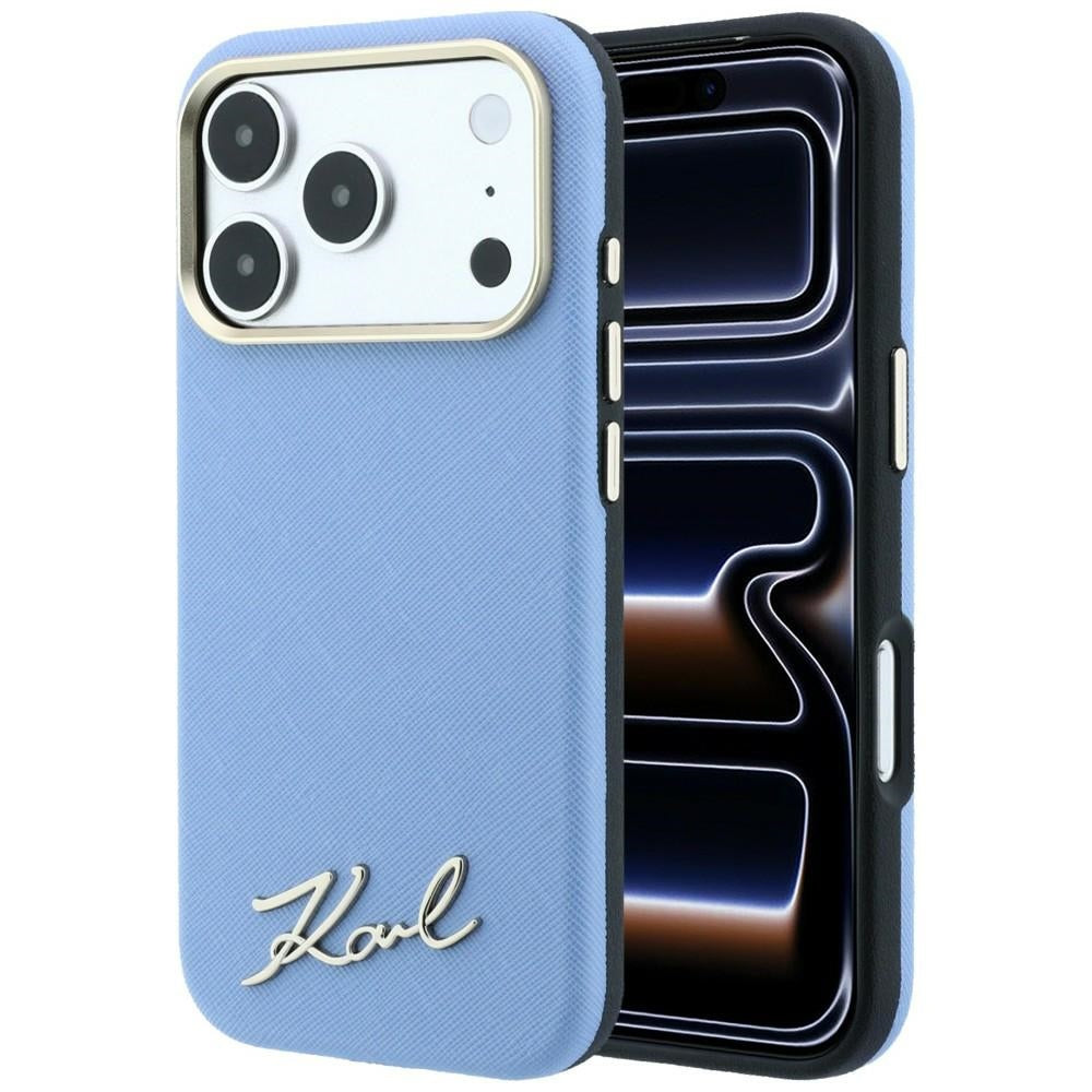 MagSafe-hoesje voor Apple iPhone 18 Pro Max / 17 Pro Max, Karl Lagerfeld, Saffiano Small Script Metal Logo, Bleu