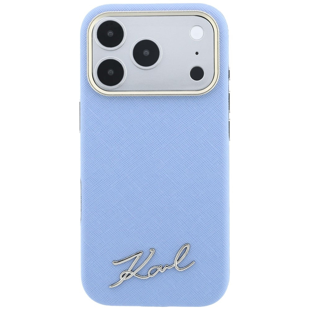 MagSafe-hoesje voor Apple iPhone 18 Pro Max / 17 Pro Max, Karl Lagerfeld, Saffiano Small Script Metal Logo, Bleu