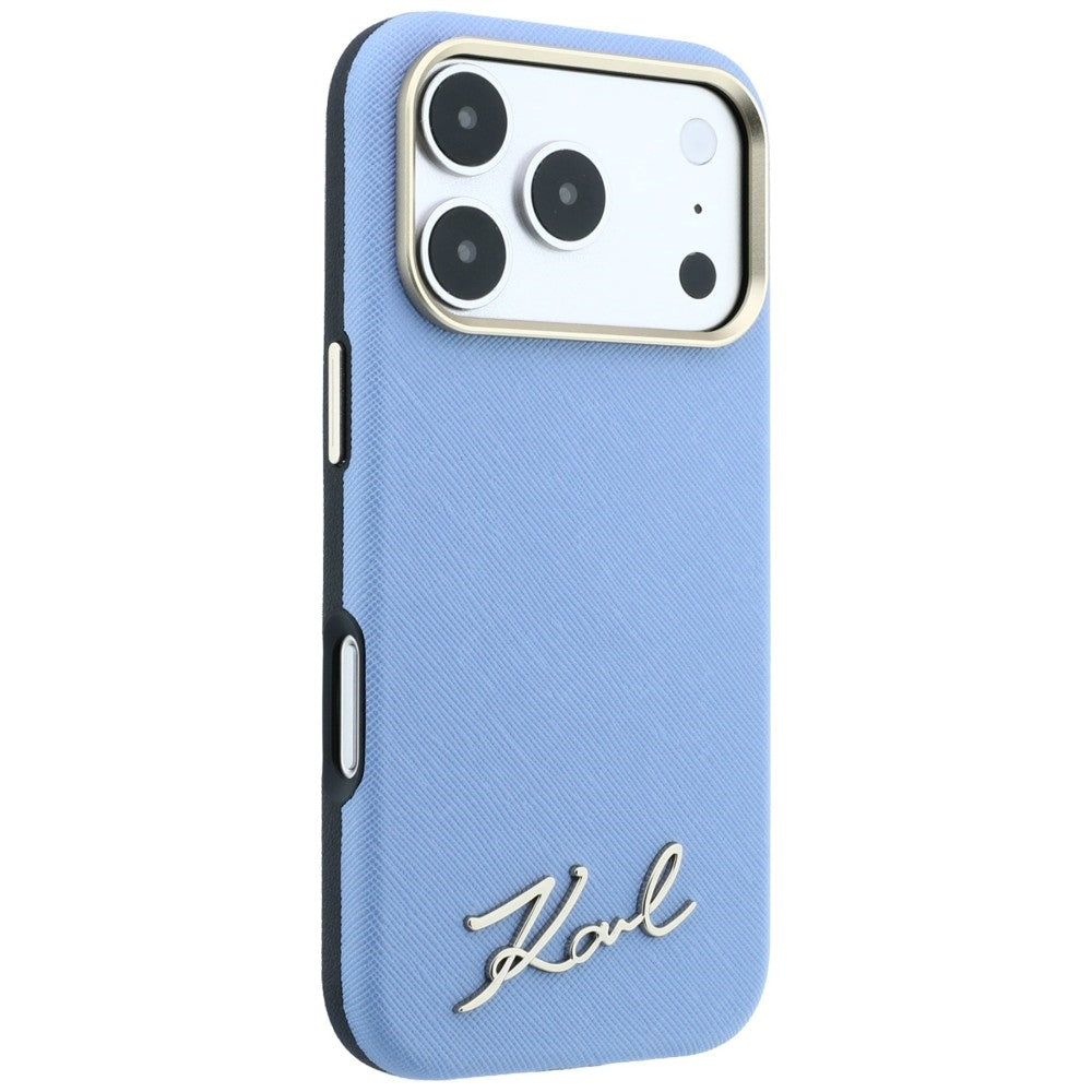 MagSafe-hoesje voor Apple iPhone 18 Pro Max / 17 Pro Max, Karl Lagerfeld, Saffiano Small Script Metal Logo, Bleu
