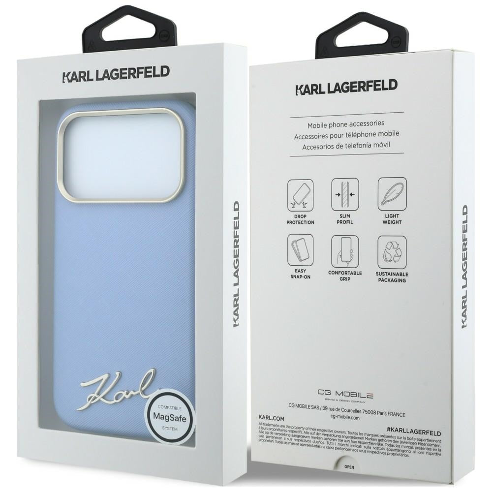 MagSafe-hoesje voor Apple iPhone 18 Pro Max / 17 Pro Max, Karl Lagerfeld, Saffiano Small Script Metal Logo, Bleu