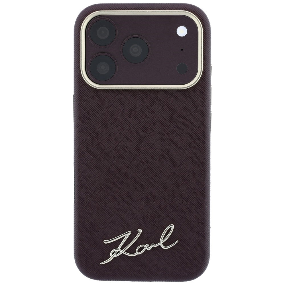 MagSafe-hoesje voor Apple iPhone 18 Pro Max / 17 Pro Max, Karl Lagerfeld, Saffiano Small Script Metal Logo, Bordeaux
