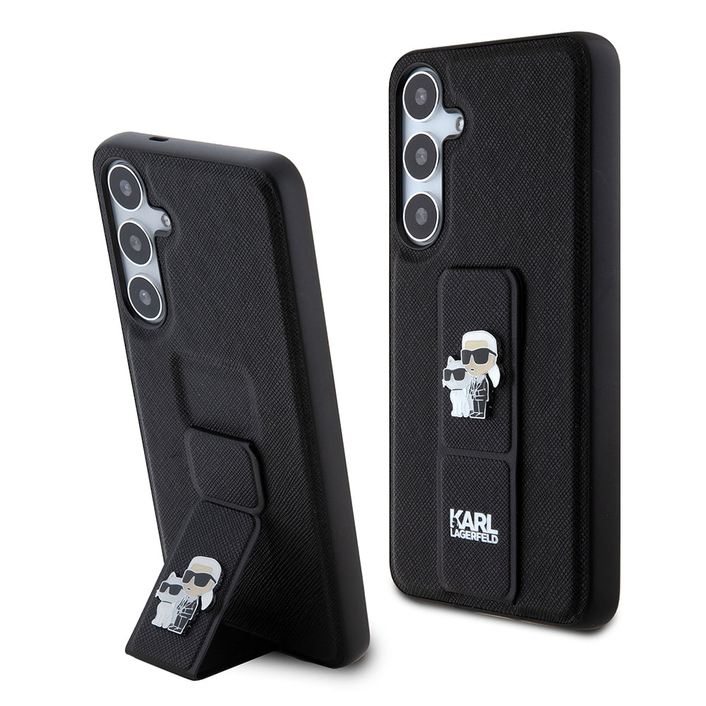 MagSafe hoesje voor Samsung Galaxy S24+ S926, Karl Lagerfeld, Saffiano Gripstand Karl & Choupette, Zwart