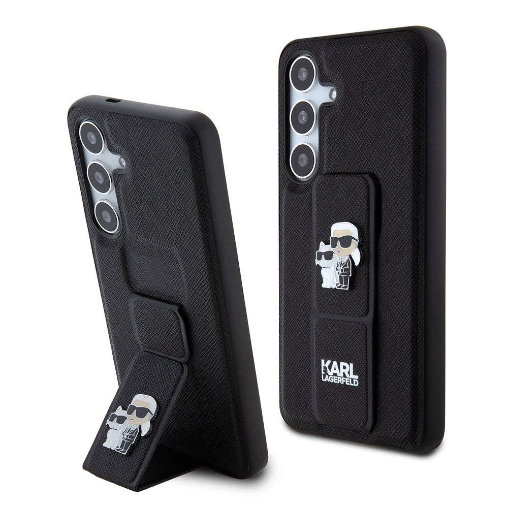 MagSafe hoesje voor Samsung Galaxy S24 S921, Karl Lagerfeld, Saffiano Gripstand Karl & Choupette, Zwart